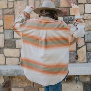 Free People Ruby Ombré Stripe Cotton Blend Shirt Jacket Mazipan Combo